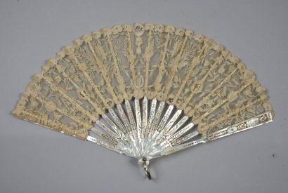 null Burano lace, early 20th century Folded fan, needle lace leaf, Burano, Italy,...